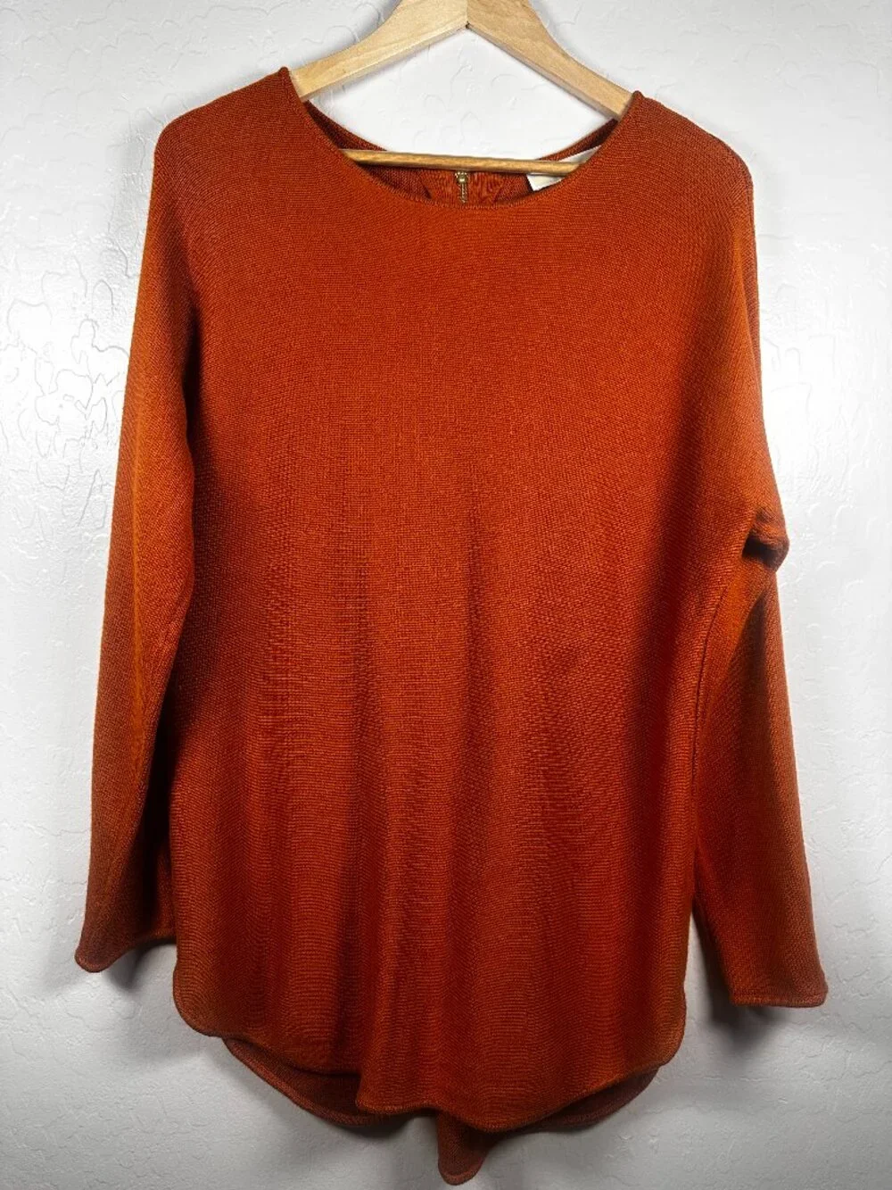 Michael Michael Kors Burnt Orange Knit Tunic Sweater | Large | Zip Back